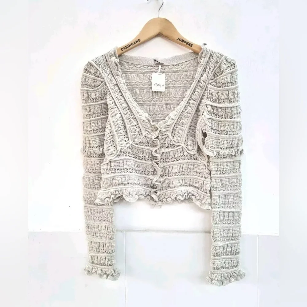 NWT - Free People Cardigan Wild Roses‎ Grey Size XS